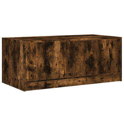 Soffbord med glasdörrar rökfärgad ek 102x50x42 cm