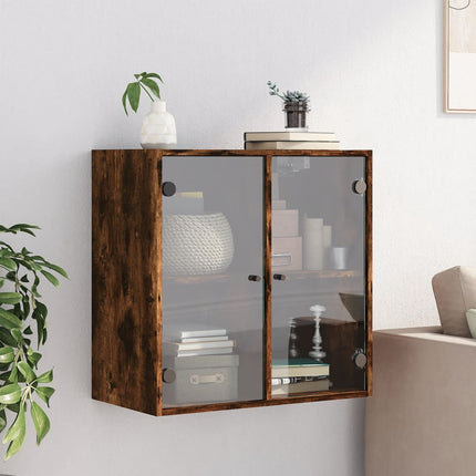 Sidoskåp med glasdörrar rökfärgad ek 68x37x68,5 cm