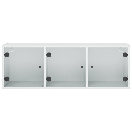 Sidoskåp med glasdörrar vit 102x37x35 cm