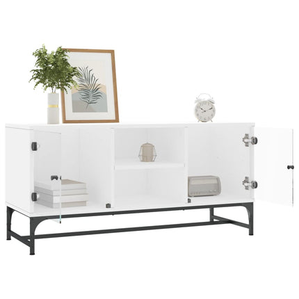 Tv-bänk med glasdörrar vit 102x37x50 cm