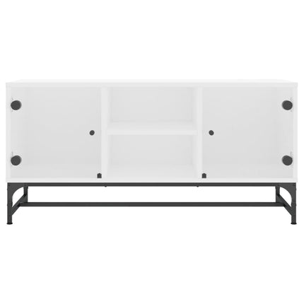 Tv-bänk med glasdörrar vit 102x37x50 cm