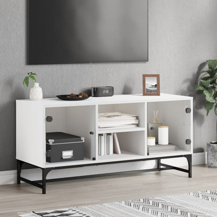 Tv-bänk med glasdörrar vit 102x37x50 cm