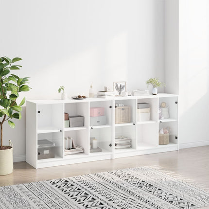 Bokhylla med dörrar vit 204x37x75 cm konstruerat trä
