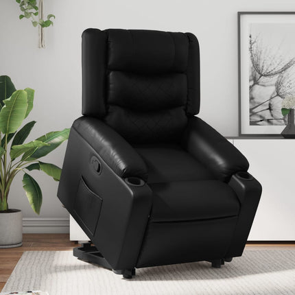 Reclinerfåtölj med uppresningshjälp svart konstläder