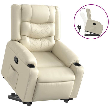 Reclinerfåtölj med uppresningshjälp gräddvit konstläder
