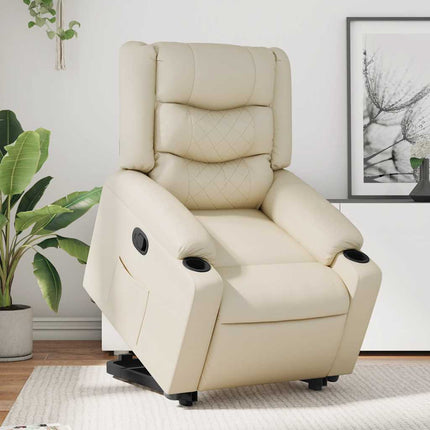 Reclinerfåtölj med uppresningshjälp gräddvit konstläder