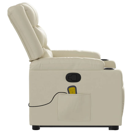 Massagefåtölj med uppresningshjälp gräddvit konstläder