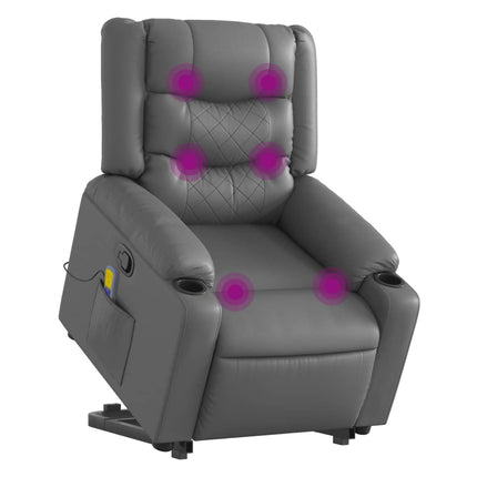 Massagefåtölj med uppresningshjälp Grå konstläder