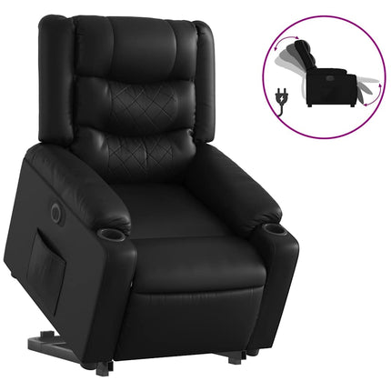 Reclinerfåtölj med uppresningshjälp svart konstläder