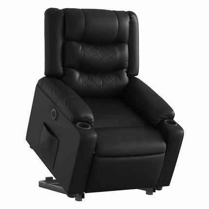 Reclinerfåtölj med uppresningshjälp svart konstläder