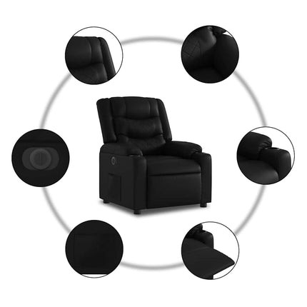 Reclinerfåtölj med uppresningshjälp svart konstläder