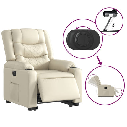 Reclinerfåtölj med uppresningshjälp gräddvit konstläder
