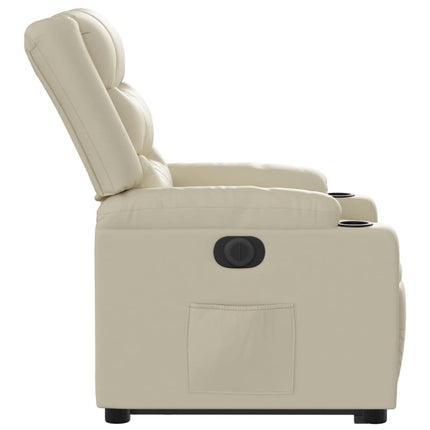 Reclinerfåtölj med uppresningshjälp gräddvit konstläder