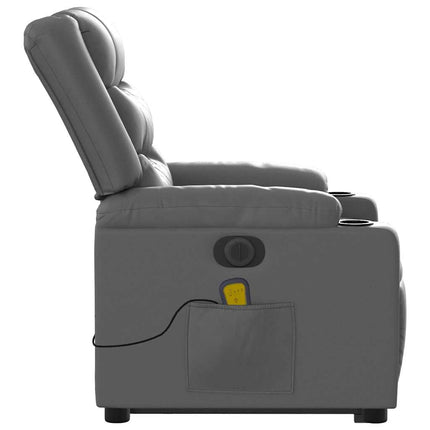 Massagefåtölj med uppresningshjälp grå konstläder