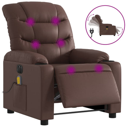 Elektrisk massagefåtölj brun konstläder