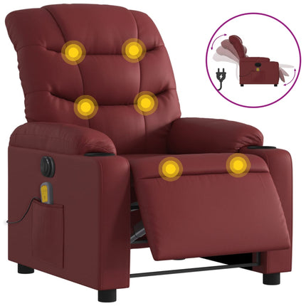 Elektrisk massagefåtölj vinröd konstläder