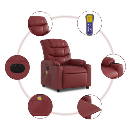 Elektrisk massagefåtölj vinröd konstläder