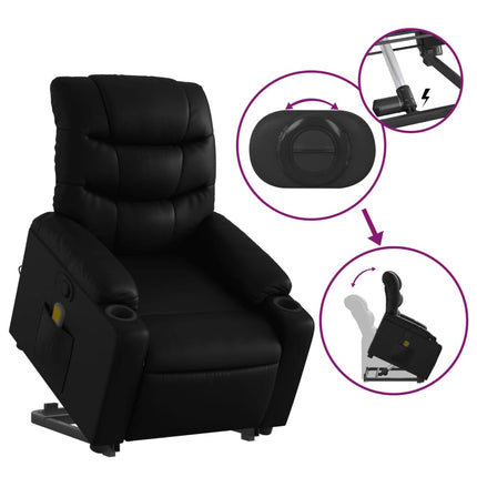 Massagefåtölj med uppresningshjälp svart konstläder