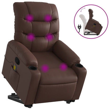 Massagefåtölj med uppresningshjälp brun konstläder