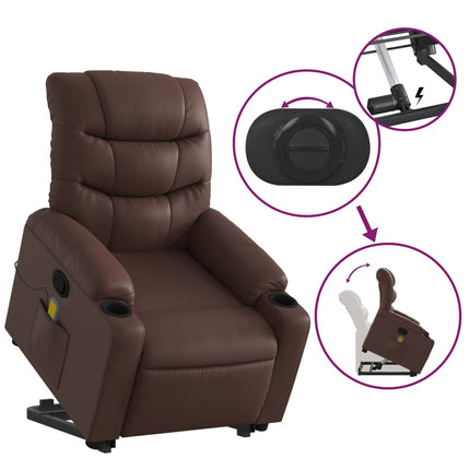 Massagefåtölj med uppresningshjälp brun konstläder