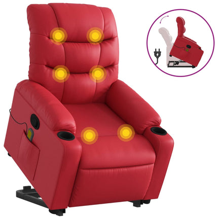 Massagefåtölj med uppresningshjälp röd konstläder