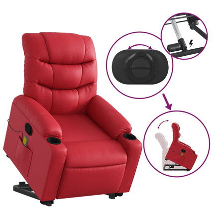 Massagefåtölj med uppresningshjälp röd konstläder