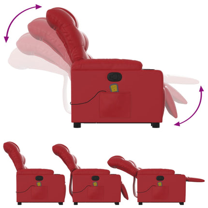 Massagefåtölj med uppresningshjälp röd konstläder