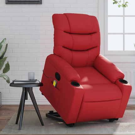 Massagefåtölj med uppresningshjälp röd konstläder