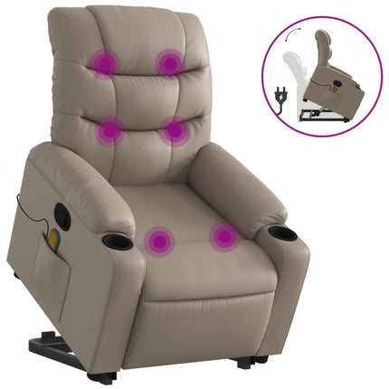 Massagefåtölj med uppresningshjälp cappuccino konstläder