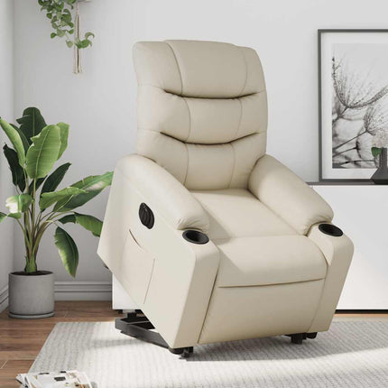 Reclinerfåtölj med uppresningshjälp gräddvit konstläder