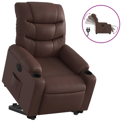 Reclinerfåtölj med uppresningshjälp brun konstläder