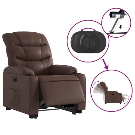 Reclinerfåtölj med uppresningshjälp brun konstläder