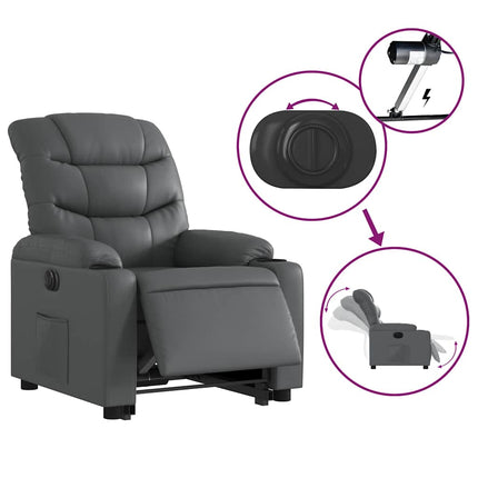 Reclinerfåtölj med uppresningshjälp grå konstläder