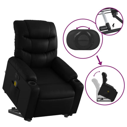 Massagefåtölj med uppresningshjälp svart konstläder