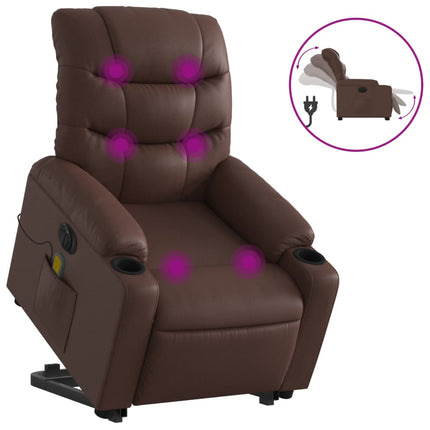 Massagefåtölj med uppresningshjälp brun konstläder