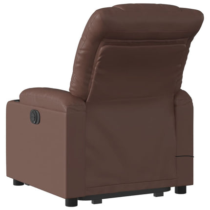 Massagefåtölj med uppresningshjälp brun konstläder