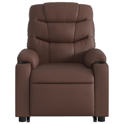 Massagefåtölj med uppresningshjälp brun konstläder