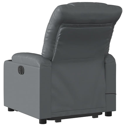 Massagefåtölj med uppresningshjälp grå konstläder