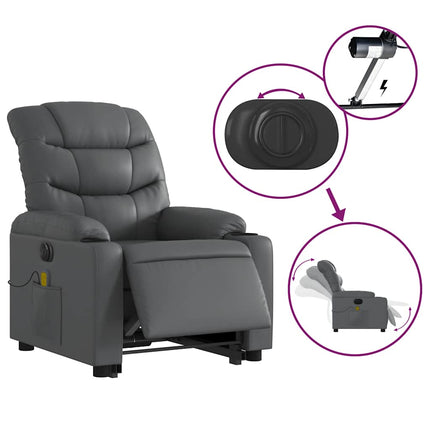 Massagefåtölj med uppresningshjälp grå konstläder