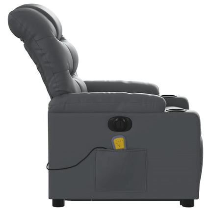 Massagefåtölj med uppresningshjälp grå konstläder
