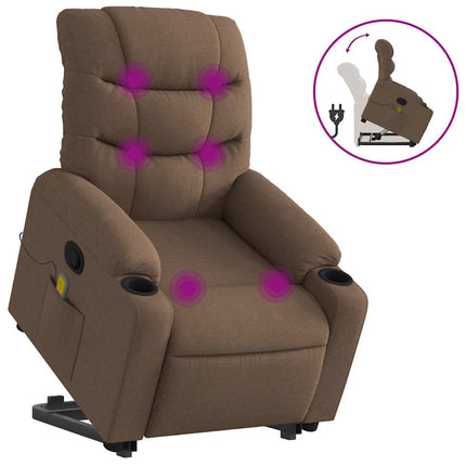 Massagefåtölj med uppresningshjälp brun tyg