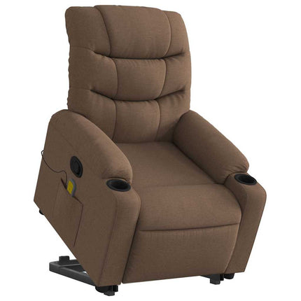 Massagefåtölj med uppresningshjälp brun tyg