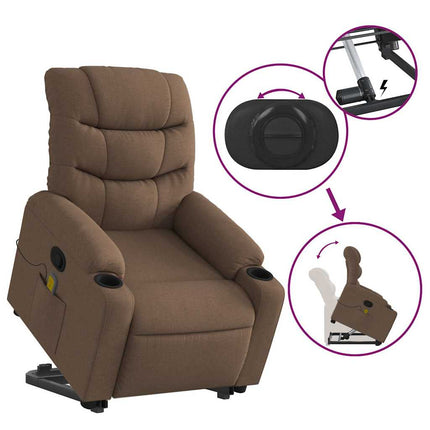 Massagefåtölj med uppresningshjälp brun tyg