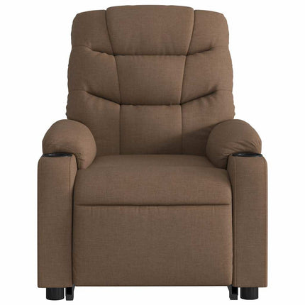 Massagefåtölj med uppresningshjälp brun tyg