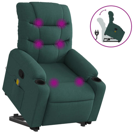 Massagefåtölj med uppresningshjälp mörkgrön tyg