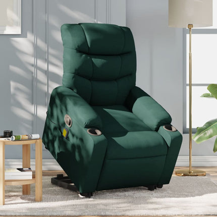 Massagefåtölj med uppresningshjälp mörkgrön tyg