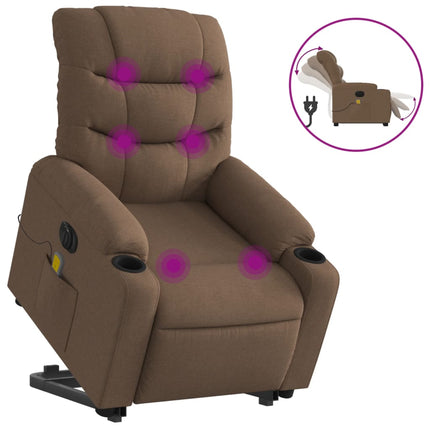 Elektrisk massagefåtölj med uppresningshjälp brun tyg