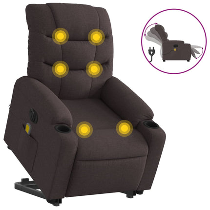 Elektrisk massagefåtölj med uppresningshjälp mörkbrun tyg
