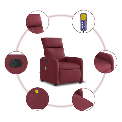 Elektrisk massagefåtölj vinröd tyg
