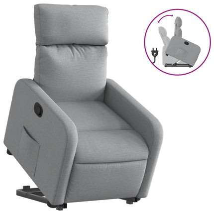 Reclinerfåtölj med uppresningshjälp ljusgrå tyg